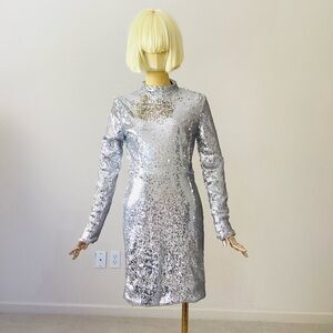 Misguided Silver Sequin Long-Sleeve Mini Dress NWT SZ 6